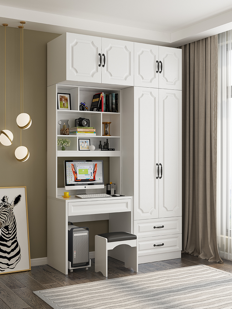 Small-family-type bedroom desk plus wardrobe combined children learning computer desk and writing dresser integrated wardrobe closet