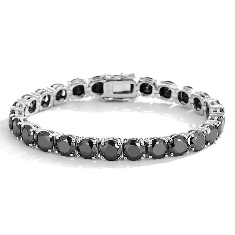 S925 Sterling Silver Imported D Color Black Moissanite Full Diamond Tennis Chain Bracelet for Men and Women, Couple Fashion Trendy Hip-Hop