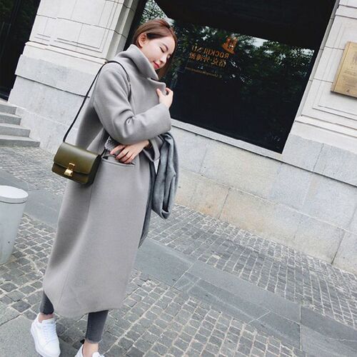 Autumn and winter woolen cloth jacket, Korean version, slim, medium-length, knee-length woolen overcoat