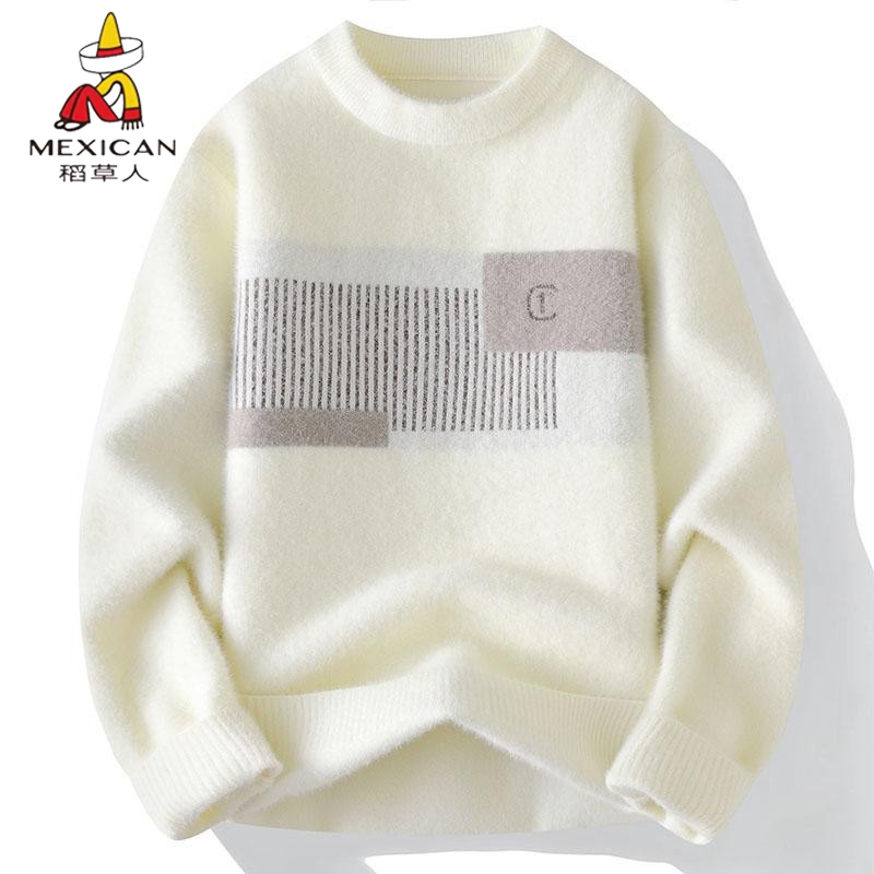 2026 New Scarecrow Knit Sweater for Men, Winter Casual Base Knit Sweater, Mink Velvet Round Neck Pullover Sweater for Men
