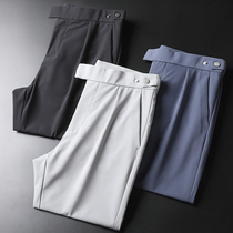 Adjustable waist design summer high-end ultra-thin four-sided Elastic ice silk pants mens slim straight casual pants