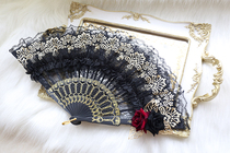 Black lace Lolita kills Gothic wind lolita fan Rose rain fan black gold