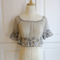 Little Bear Lolita Ocean Day Soft Sister with gray-bottomed shirt Lotus Leaf Bubble Sleeve Short