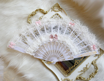 Fold fan gorgeous lace feather flower dance fan European style of retro Lolita cute butterfly bow white