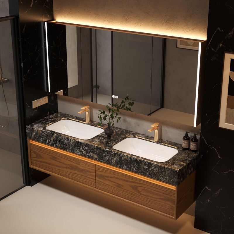 Oak Washbasin Luxury Stone Marble Bathroom Cabinet Set Bathroom Sink Solid Wood Lacquered Bathroom Furniture Oak Washbasin Luxury Stone Marble Bathroom Cabinet Set Bathroom Sink Solid Wood Lacquered Bathroom Furniture