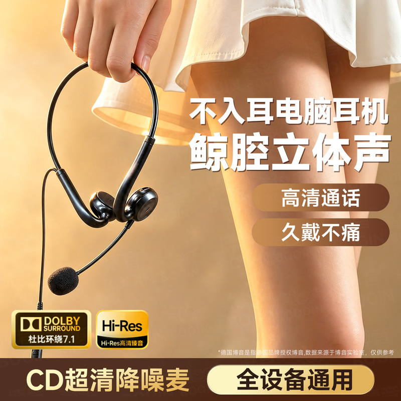 Computer Headset with Microphone, 2-in-1 Wired Non-In-Ear Headphones for Desktop and Laptop, Gaming with Microphone, Round Jack