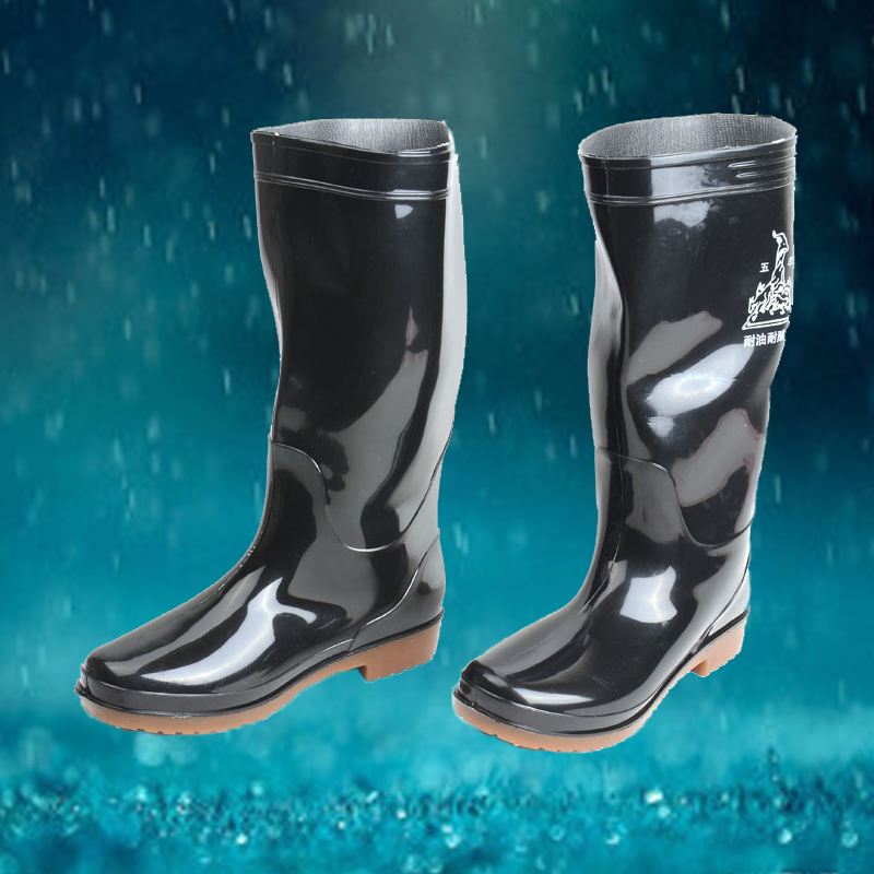 Five Lambs Black High Cylinder Men's Clothing Rain Shoes Non-slip Water Shoes Acid Resistant shoes Wearable and anti-oil rain boots