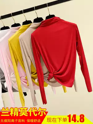 2021 autumn and winter self-heating cationic base shirt female half high collar plus velvet thick long sleeve T-shirt female inner top