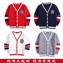 Children boys and girls sweater cardigan sweater spring and autumn coat cotton Academy style