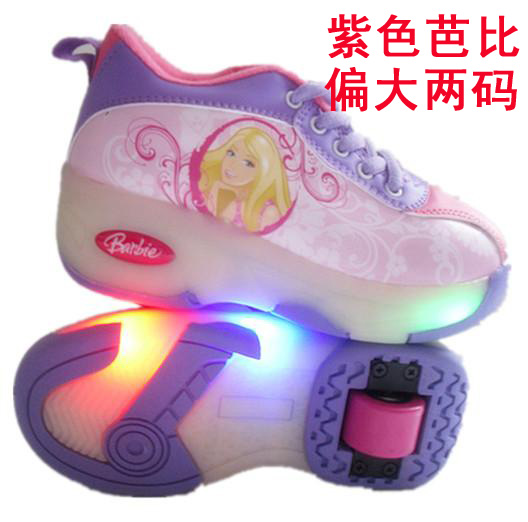 Flash Shoes Autumn winter Children's men and women Auto-style Pulley Shoes Purple Barbie Purple