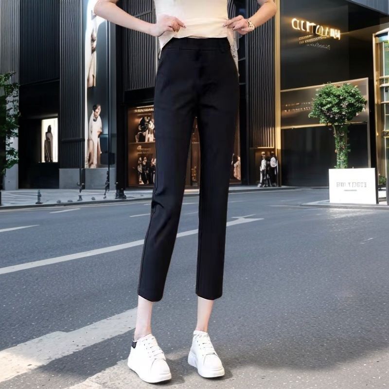 Petite Women's Cropped Pants 2026 New Summer High-Waisted Nine-Point Pants Elastic Waist Slimming Casual Cigarette Pants