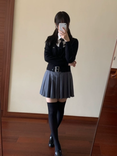 Японская корейская приталенная студенческая юбка в складку, корсет, кардиган, комплект