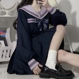 Летние и ветровые звонки копченые и цветущие вишни, фиолетовый воротник Три оригинальных однородных японских моряков с короткими рукавами с длинными рукавами с длинными рукавами