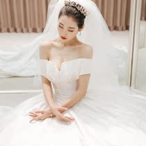 2021 new satin long tail main wedding dress Hepburn one-shoulder high-end custom wedding dress retro ceremony wedding dress