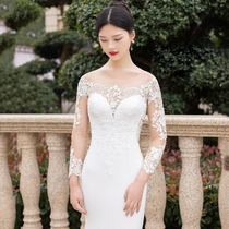 French main wedding dress 2021 new lace wedding dress custom female small man simple fishtail female long-sleeved satin smearing