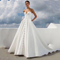 2021 new satin long tail wedding dress simple dreamy forest high-end custom bridal bandeau ceremony wedding dress