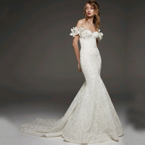 2021 new heavy industry bead embroidery bride main wedding dress long tail fish tail custom one-shoulder ceremony wedding dress