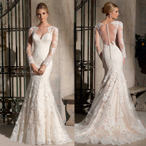 Fishtail wedding dress 2021 new trailing bride wedding Korean thin waist elegant simple wedding dress long sleeve lace