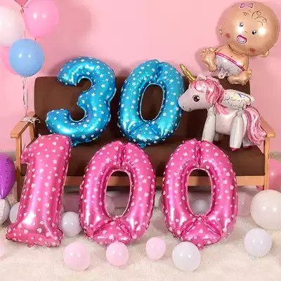 Children's Day birthday 36 inch large digital balloon blue pink 0123456789 decoration supplies