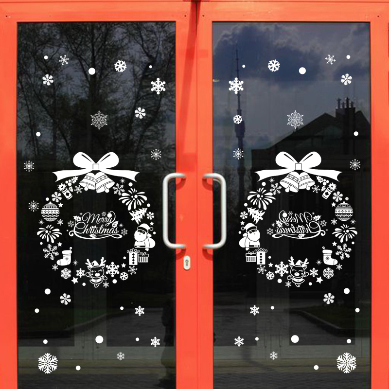 Christmas Festival Adornment Glass Door Stickers for Christmas Flower Ring Wall stickers Window Flower Window Self-adhesive Wall Stickers