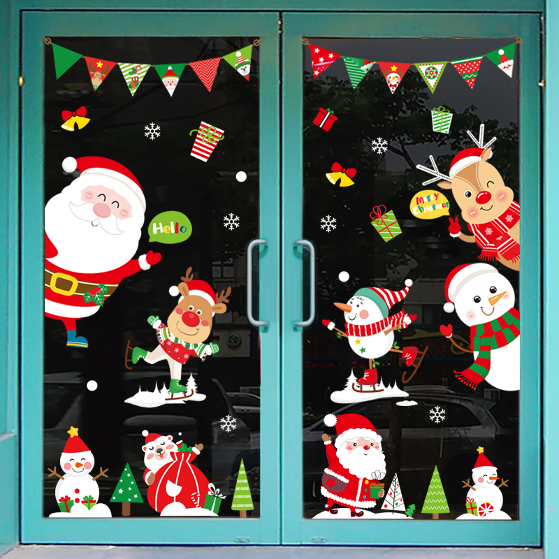 Christmas decorations doorway shop shop shop window glass stickers store scene arrangement wall stickers for old man trees