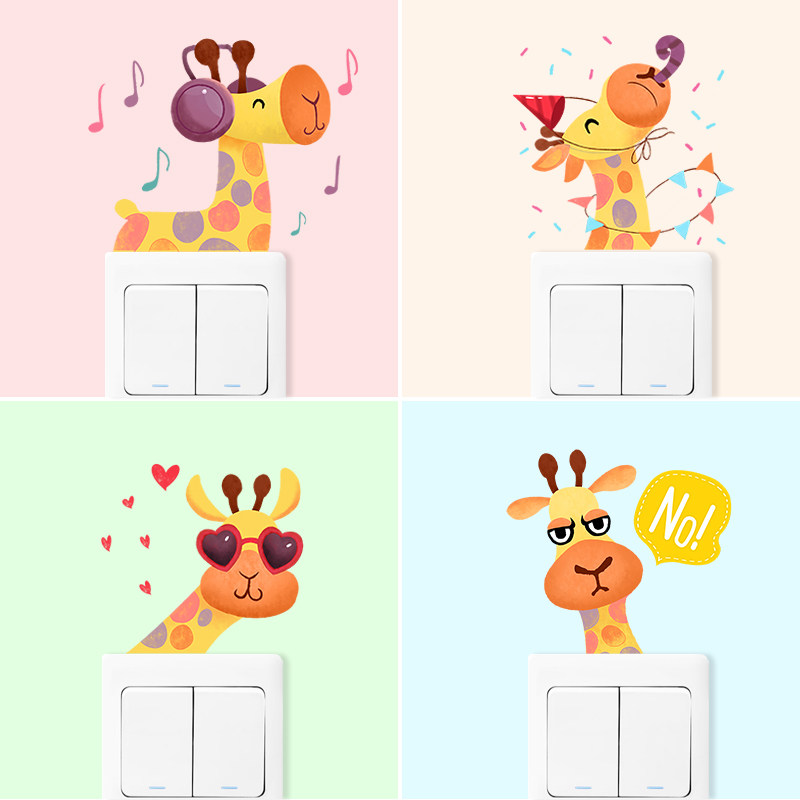 Cartoon Home Switch Trim Wall Stickers Cute Children Room Bedroom Socket panel Switch with creative self-adhesive