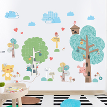 Cartoon Nursery Bedroom Background Fresh Decoration Wood Sticker Cute Kindergarten Self Sticking Wallpaper Wall Sticker