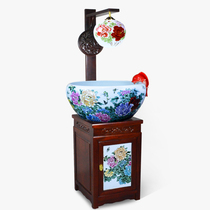 Jingdezhen ceramic humidification automatic circulation filter water goldfish tank Living room home office round fish basin