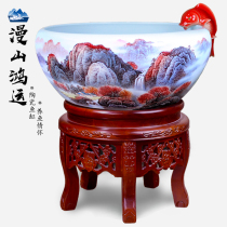 Jingdezhen ceramic fish tank large goldfish tank living room turtle tank lotus tank feng shui porcelain tank large large large fish pot