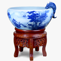 Porcelain fish tank Jingdezhen household fish basin living room large ceramic fish tank filter circulating water turtle goldfish tank