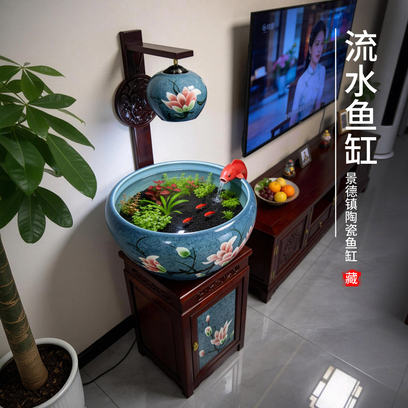 2026 New Jingdezhen Chinese-Style Ceramic Fish Tank with Cabinet for Living Room Home Use Circulating Water Goldfish Tank Water Feature Ornament 2026 New Jingdezhen Chinese-Style Ceramic Fish Tank with Cabinet for Living Room Home Use Circulating Water Goldfish Tank Water Feature Ornament