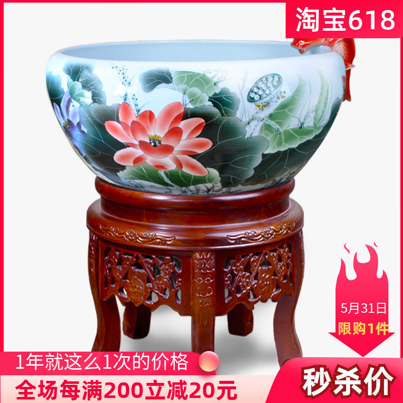 Home Jingdezhen Ceramic fish farming cylinder Porcelain Cylinder Water Cylinder Cycle Flowing Water Filtration Oxygenallivingroom Gold Fish Tank Utortoise Vat