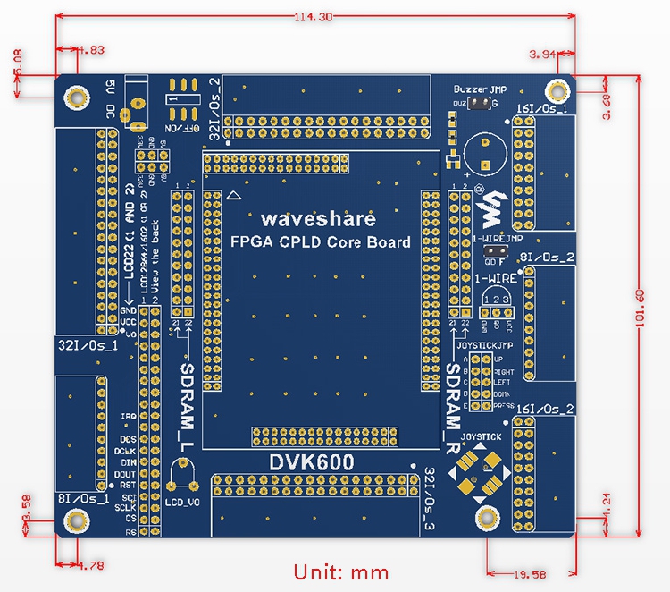 FPGA development board DVK600 size chart