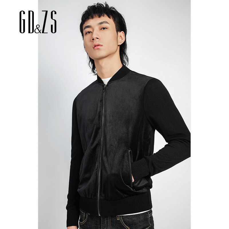 Gdzo GDZS quầy mùa xuân mùa thu da lộn áo len áo khoác nam cardigan dài tay bóng chày cổ áo jacket cơ thể cắt