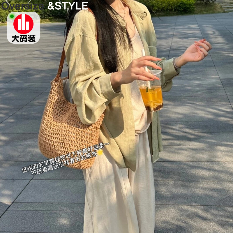 [Cotton·Linen] Plus-Size Women's Summer Thin Long-Sleeve Sun-Protective Shirt, Loose and Casual Old-Money Style Top