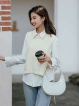 Seven quantity one cut small woman Korean gentle milk apricot round neck side strap sleeveless vest knitting 1810