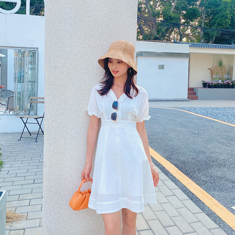 Seven Volume One cut white high waist simple back lace skirt skirt short dress women Summer small man 277