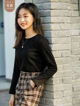 Seven volume a cut small man knitted base shirt female black round neck with female autumn and winter thickened velvet warm 1886