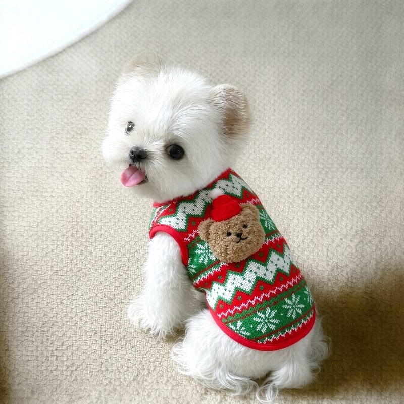 Yorkshire Christmas Clothes for Pets, Small Dogs, Cats, Teddy, Autumn and Winter New Year Vest, Knitted Vest, Warm
