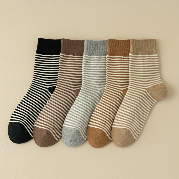 Japanese-Style New High-Quality Pure Cotton Autumn and Winter Socks for Men and Women, Anti-Pilling Long-Staple Cotton Japanese Striped Mid-Tube Socks