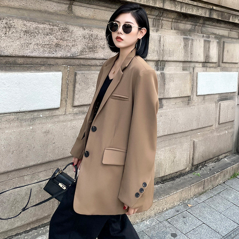 Korean Version Superior Sense Temperament Card Its Color Suit Jacket Woman 202 years Spring new loose casual Western suit jacket