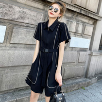 Conjoined shorts female summer black small sub-display slim Han version 2022 The new French style is even wide-legged with pants