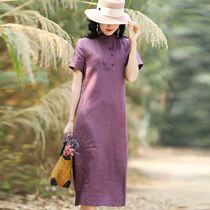 Vegetarian dress national style Breeze Embroidered improved qipao dress Dress Loose Chinese Style Retro Cotton Linen Dress Child