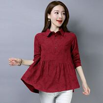 Vegetarian Cotton Linen Woman Dress Long Sleeve Blouse Blouse Dress Spring Autumn New Loose Big Code Cotton Cover Belly Doll Blouse