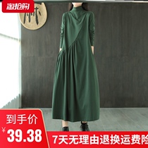 Plain cotton women original base long sleeve dress women 2020 Autumn New retro loose Medium-length dress