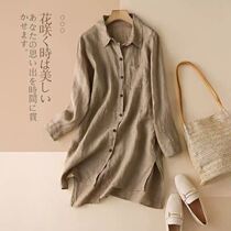 Vegetarian Cotton Linen Dress Spring Dress New Pint Flagship Store Long Sleeve Shirt Loose Casual Mid-Length Cardigan Cardigan Shirt