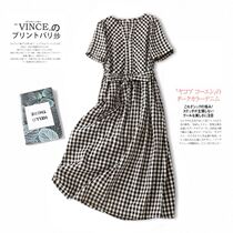Black and white plaid vegetarian dress cotton linen dress with dress 2022 Summer new middle and long art big code national wind