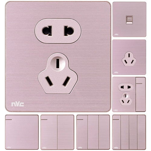 Панель переключателя освещения NVC, бытовой источник питания, розетка USB с пятью отверстиями, тип 86, скрытая панель, розовое золото E7