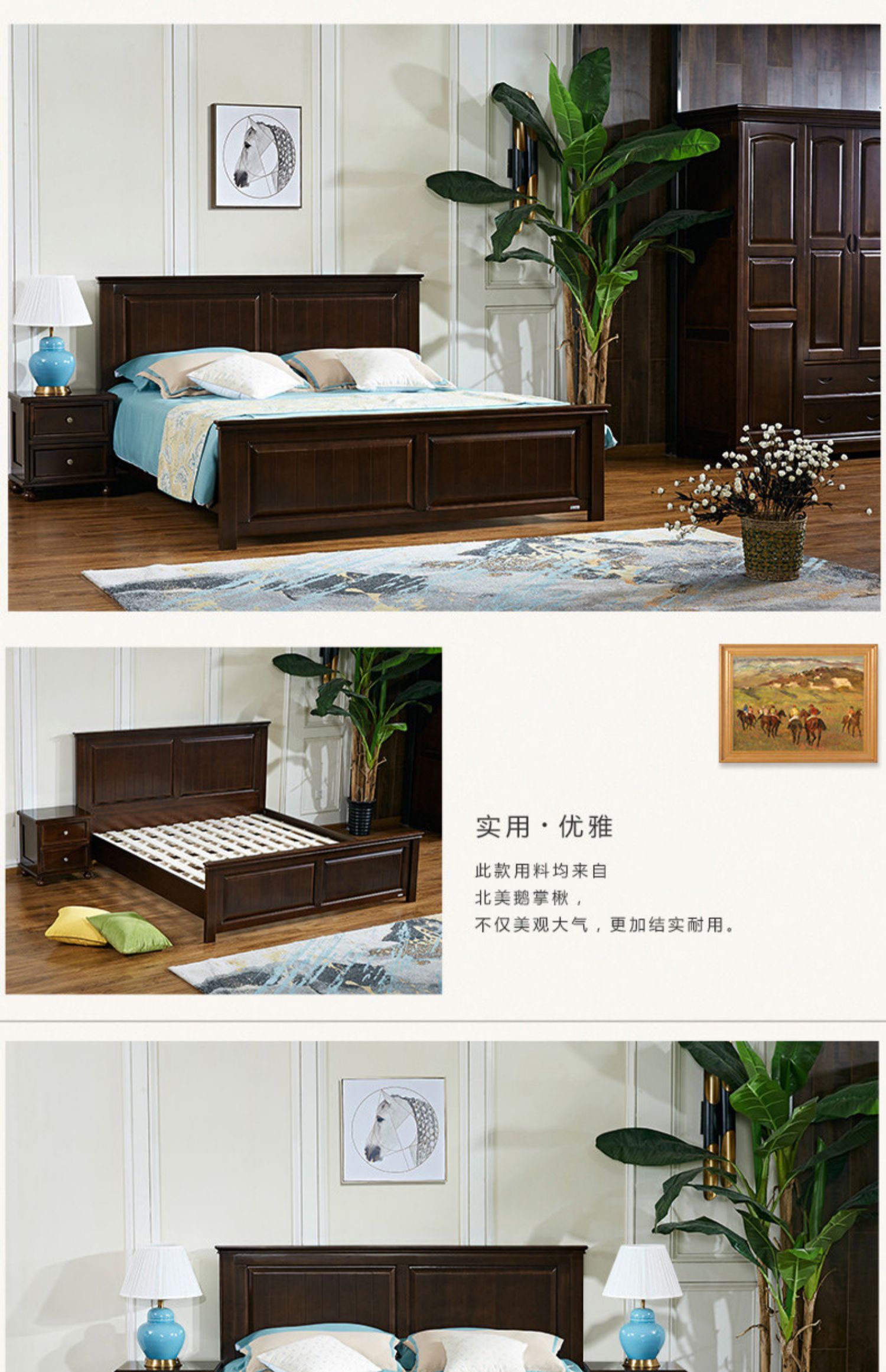 Giường ngủ kiểu Mỹ gỗ sồi nguyên khối 1,8 m giường đôi đơn giản nội thất phòng ngủ retro của 4 người Mỹ nhỏ - Giường bộ giường ngủ