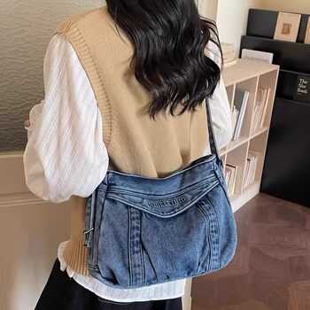 Denim Bag for Women, Large Capacity, 2026 New Autumn and Winter Casual Crossbody Bag, College Student Class Commuting Tote Bag